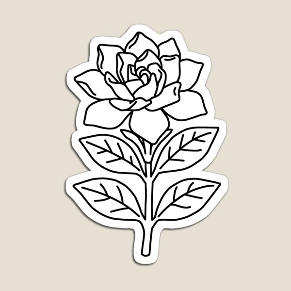 Item preview, Bold Gardenia With Stem Simple Thick Line White Flower  designed and sold by RareBotanical .