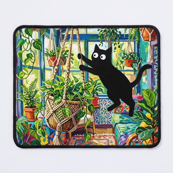 Item preview, Naughty Black Cat Swinging on Hanging Plant Matisse Style Poster designed and sold by DuckOddity.