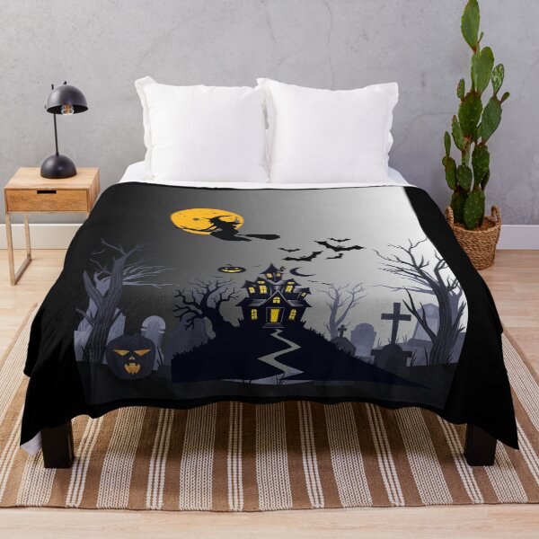 Item preview, Spooky Halloween Haunted House Flying Witch Full Moon Pumpkin Aesthetic designed and sold by Ganesh0312.