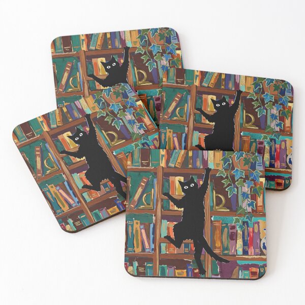 Item preview, Bookish Black Cat Climbing Bookshelf Matisse Style Print designed and sold by DuckOddity.