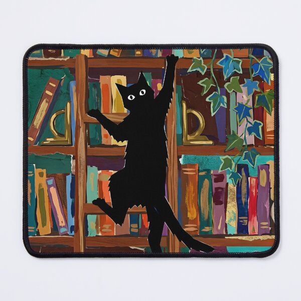 Item preview, Bookish Black Cat Climbing Bookshelf Matisse Style Print designed and sold by DuckOddity.