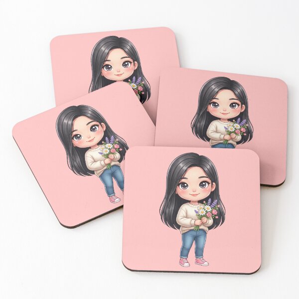 Item preview, Cute Chibi Girl With Long Black Hair Holding Flowers designed and sold by taogiauco.