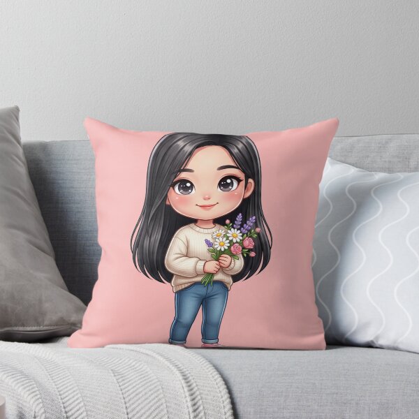 Item preview, Cute Chibi Girl With Long Black Hair Holding Flowers designed and sold by taogiauco.