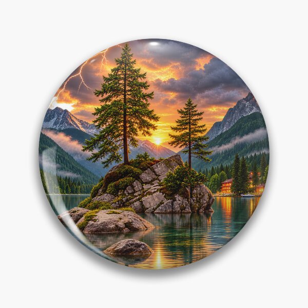 Item preview, Epic Mountain Lake Storm Landscape – Dramatic Lightning Wilderness Art designed and sold by HoMya.