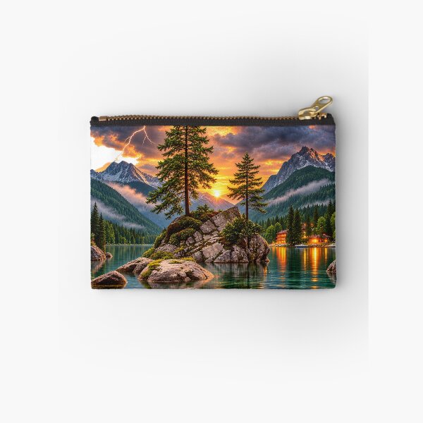 Item preview, Epic Mountain Lake Storm Landscape – Dramatic Lightning Wilderness Art designed and sold by HoMya.