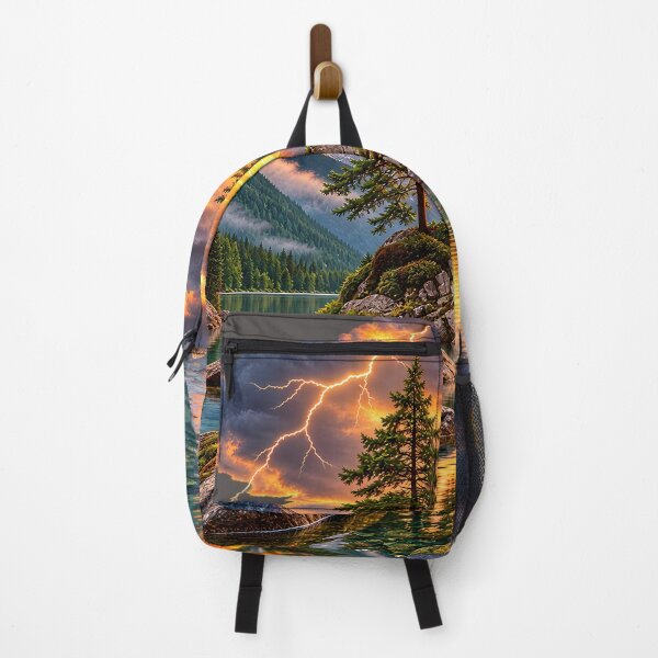 Item preview, Epic Mountain Lake Storm Landscape – Dramatic Lightning Wilderness Art designed and sold by HoMya.