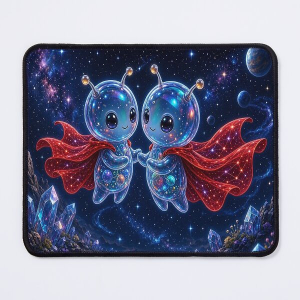 Item preview, Cosmic Love - Cute Space Aliens Holding Hands Artwork designed and sold by Breezes-of-Ida.