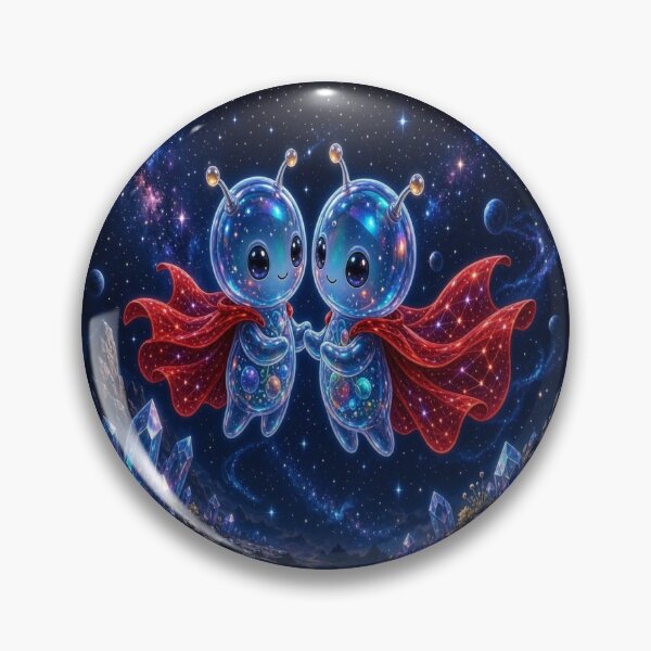 Item preview, Cosmic Love - Cute Space Aliens Holding Hands Artwork designed and sold by Breezes-of-Ida.