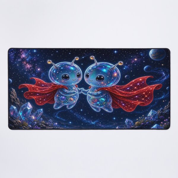 Item preview, Cosmic Love - Cute Space Aliens Holding Hands Artwork designed and sold by Breezes-of-Ida.