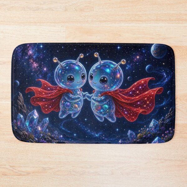 Item preview, Cosmic Love - Cute Space Aliens Holding Hands Artwork designed and sold by Breezes-of-Ida.