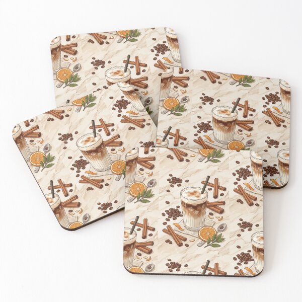 Item preview, Iced Cinnamon Orange Latte Coffee Bean Illustration designed and sold by Artemis & Woven Collective.