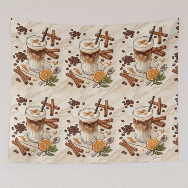 Item preview, Iced Cinnamon Orange Latte Coffee Bean Illustration designed and sold by Artemis & Woven Collective.