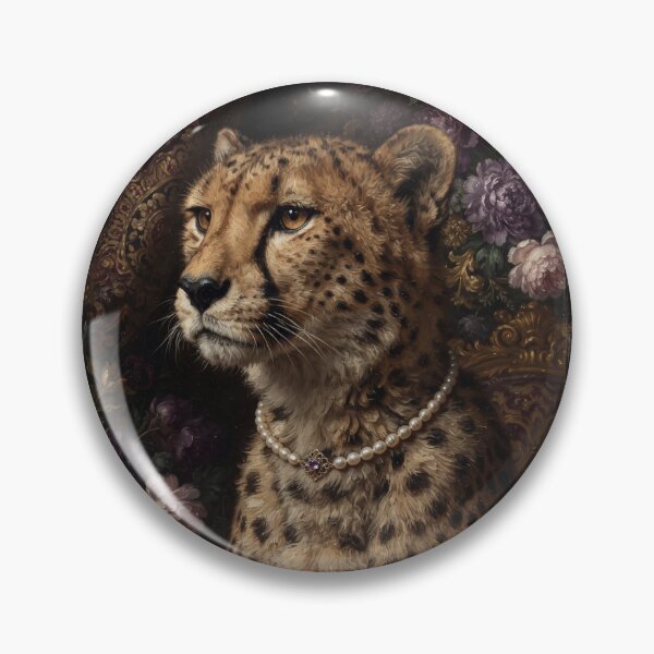 Item preview, Noble Cheetah Portrait with Amethyst Pearl Necklace designed and sold by Real Beast Art.