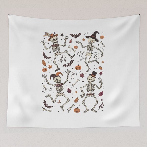Item preview, Halloween Dancing Skeletons with Bats and Pumpkins – Spooky Autumn  designed and sold by SOUFIANE1991.