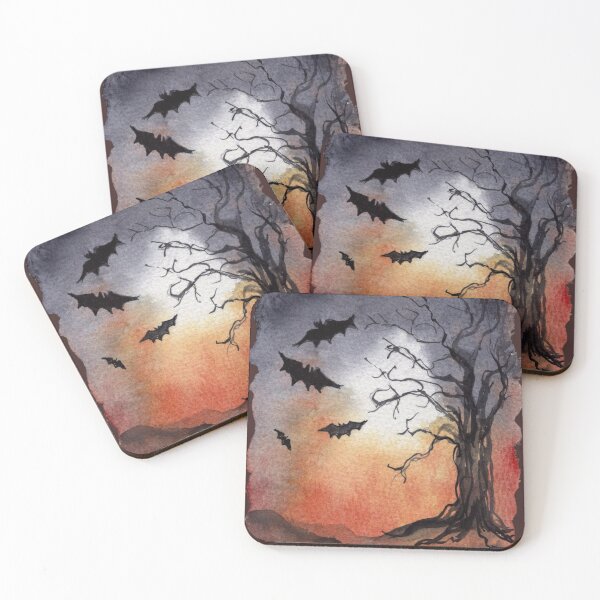 Item preview, Gothic Bat Watercolour: Flying Bats and Haunted Tree designed and sold by ArithraStudio.