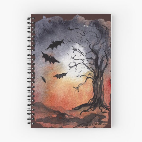 Item preview, Gothic Bat Watercolour: Flying Bats and Haunted Tree designed and sold by ArithraStudio.