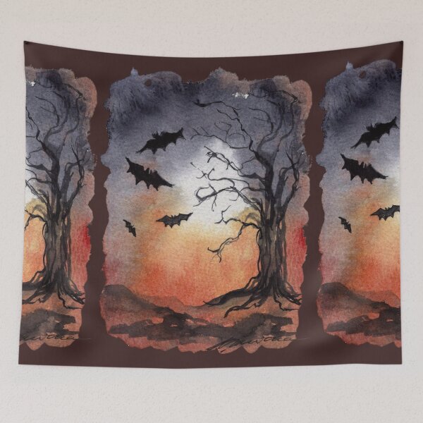Item preview, Gothic Bat Watercolour: Flying Bats and Haunted Tree designed and sold by ArithraStudio.