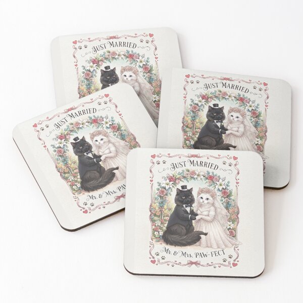 Item preview, Just Married Cute Wedding Cats - Mr. & Mrs. Paw-fect Romantic Illustration designed and sold by PetalsPaws.