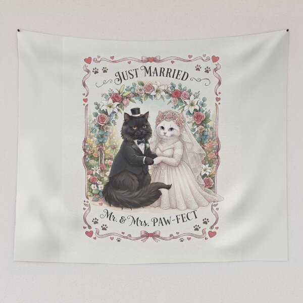 Item preview, Just Married Cute Wedding Cats - Mr. & Mrs. Paw-fect Romantic Illustration designed and sold by PetalsPaws.
