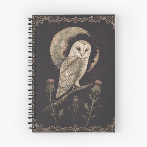 Item preview, Moonlit Barn Owl Among Thistles – Gothic Gouache designed and sold by Noctifolia Field Journal.