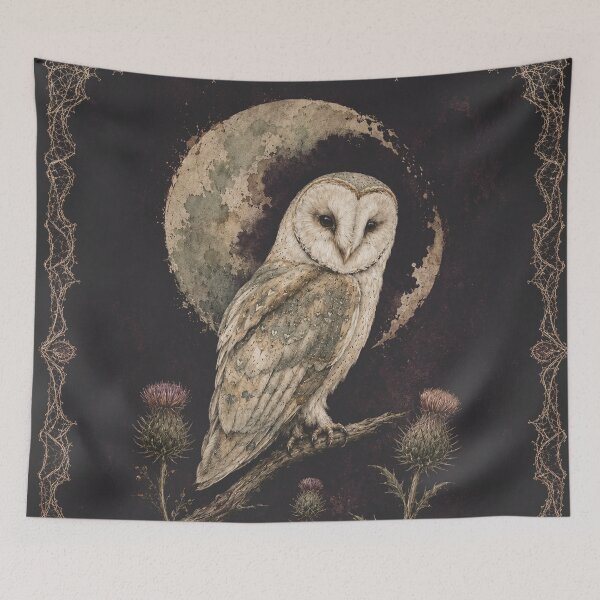 Item preview, Moonlit Barn Owl Among Thistles – Gothic Gouache designed and sold by Noctifolia Field Journal.
