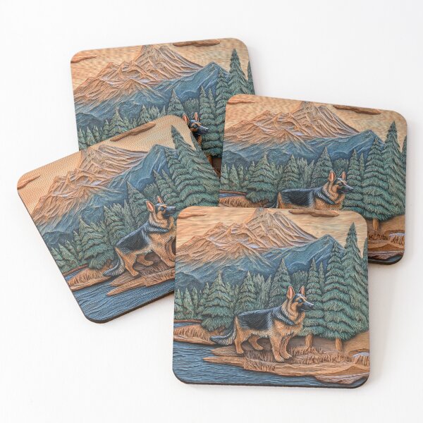 Item preview, German Shepherd Dog Woodcut – Rustic Mountain Landscape Art designed and sold by MargaretWiktor.