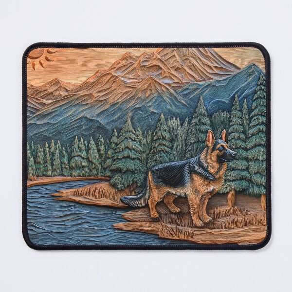 Item preview, German Shepherd Dog Woodcut – Rustic Mountain Landscape Art designed and sold by MargaretWiktor.