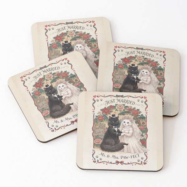 Item preview, Vintage Oriental Wedding Cats - Just Married Mr. & Mrs. Paw-fect Cute Art designed and sold by PetalsPaws.
