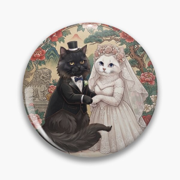 Item preview, Vintage Oriental Wedding Cats - Just Married Mr. & Mrs. Paw-fect Cute Art designed and sold by PetalsPaws.