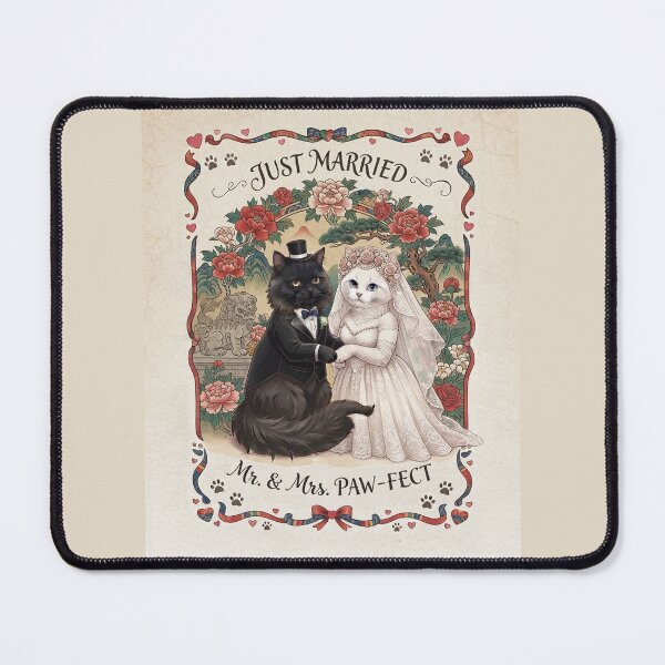 Item preview, Vintage Oriental Wedding Cats - Just Married Mr. & Mrs. Paw-fect Cute Art designed and sold by PetalsPaws.