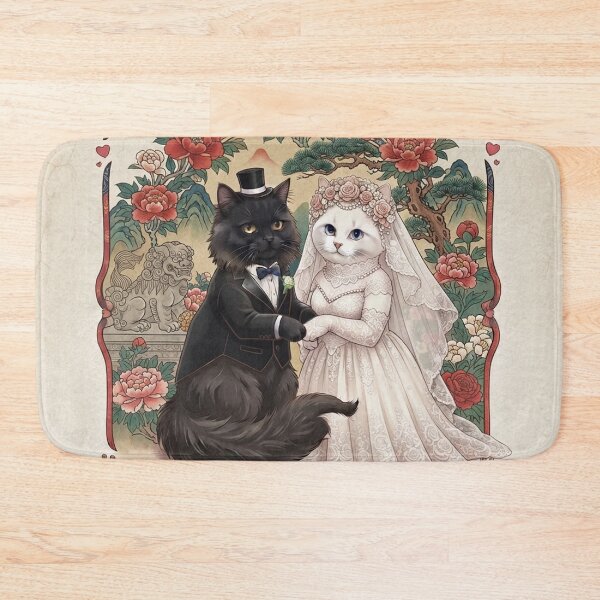Item preview, Vintage Oriental Wedding Cats - Just Married Mr. & Mrs. Paw-fect Cute Art designed and sold by PetalsPaws.
