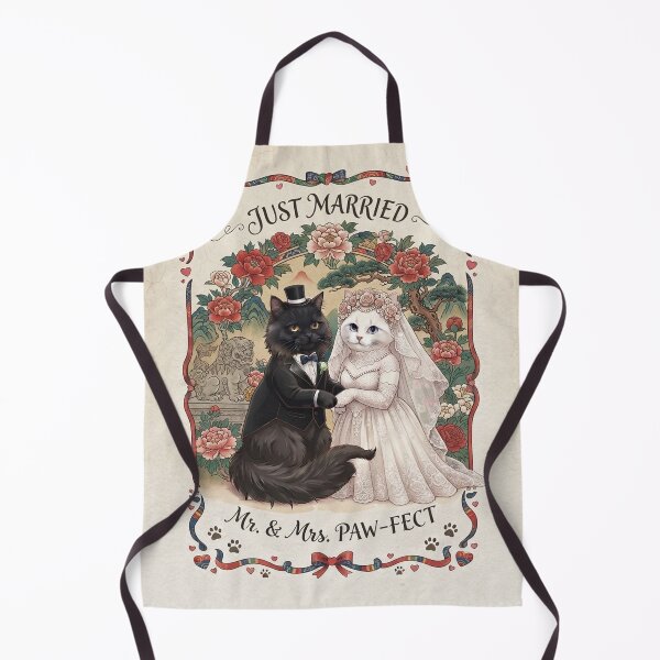 Item preview, Vintage Oriental Wedding Cats - Just Married Mr. & Mrs. Paw-fect Cute Art designed and sold by PetalsPaws.