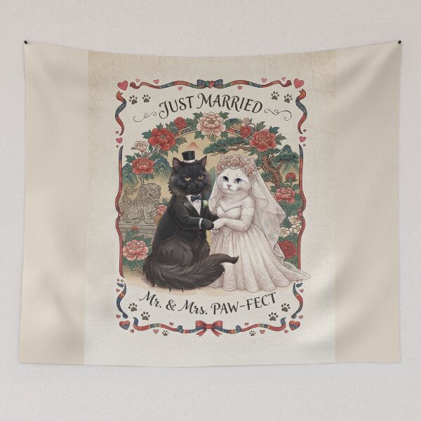 Item preview, Vintage Oriental Wedding Cats - Just Married Mr. & Mrs. Paw-fect Cute Art designed and sold by PetalsPaws.