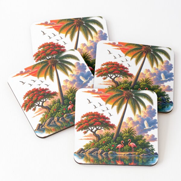 Item preview, Tropical Island Sunset and Flamingos Wilderness Art designed and sold by FutureGarb.