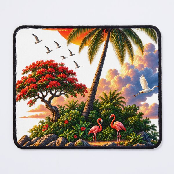 Item preview, Tropical Island Sunset and Flamingos Wilderness Art designed and sold by FutureGarb.