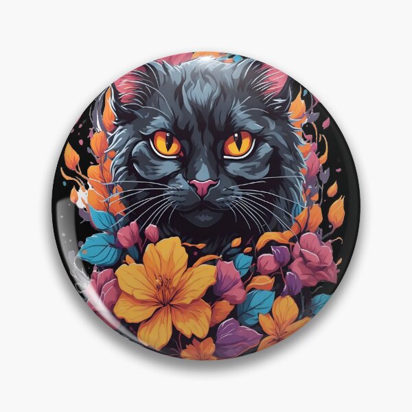 Item preview, Black Cat with Colorful Flowers – Vibrant Floral Cat Clipart, Digital Download for T-Shirts & Mugs, Mystic Cat Graphic, Orange Eyes designed and sold by SimStyle009.