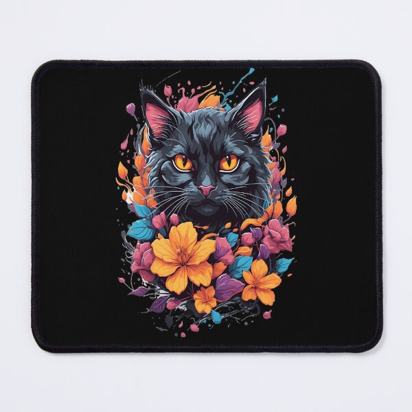 Item preview, Black Cat with Colorful Flowers – Vibrant Floral Cat Clipart, Digital Download for T-Shirts & Mugs, Mystic Cat Graphic, Orange Eyes designed and sold by SimStyle009.