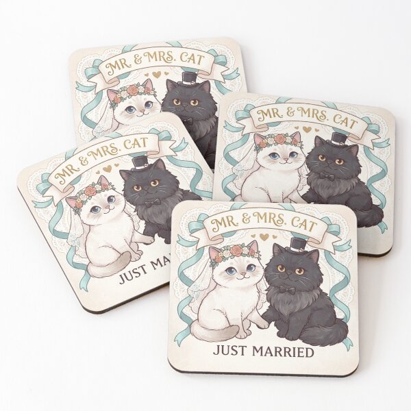 Item preview, Mr. & Mrs. Cat Just Married Cute Wedding Illustration designed and sold by PetalsPaws.
