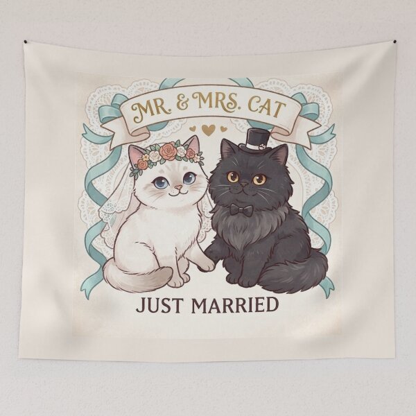 Item preview, Mr. & Mrs. Cat Just Married Cute Wedding Illustration designed and sold by PetalsPaws.