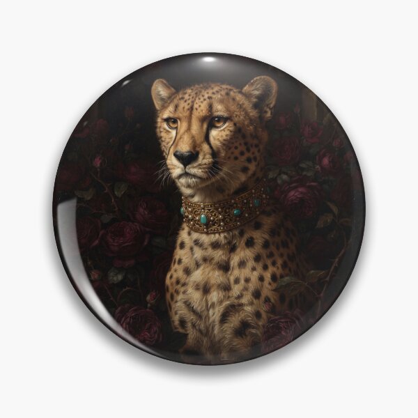 Item preview, Noble Cheetah Portrait with Gold Turquoise Choker designed and sold by Real Beast Art.