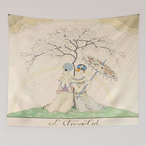 Artikelvorschau, Vintage-Wandbild, Kunstdruck „Zwei Mädchen im Regen“, Illustration im Jugendstil von George Barbier entworfen und verkauft von RickE.