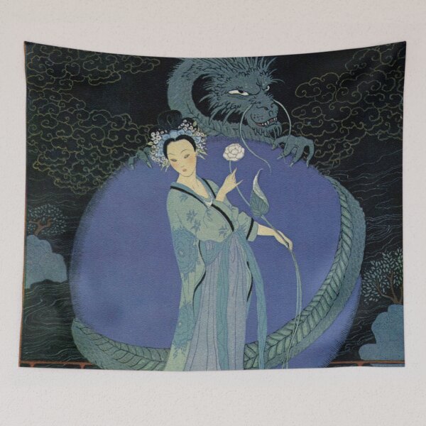 Artikelvorschau, Märchenhaftes Wandbild, Druck einer chinesischen Prinzessin mit Drachen, Vintage-Fantasy-Illustration von George Barbier entworfen und verkauft von RickE.