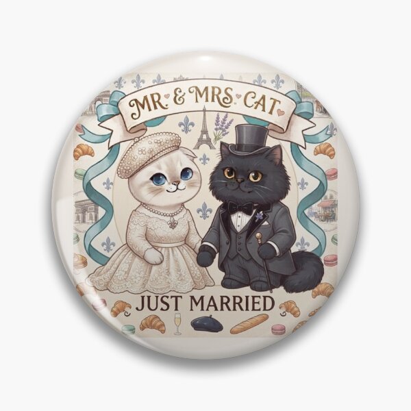 Item preview, Parisian Romance Mr. & Mrs. Cat Just Married Cute French Wedding Art designed and sold by PetalsPaws.