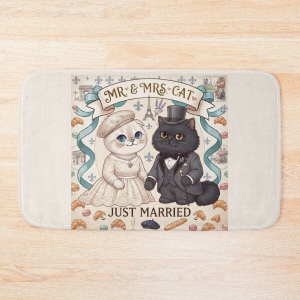 Item preview, Parisian Romance Mr. & Mrs. Cat Just Married Cute French Wedding Art designed and sold by PetalsPaws.