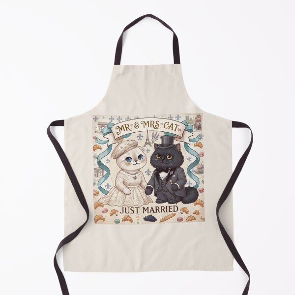 Item preview, Parisian Romance Mr. & Mrs. Cat Just Married Cute French Wedding Art designed and sold by PetalsPaws.
