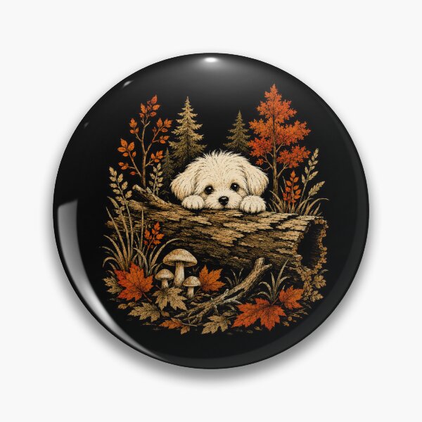 Item preview, Cute Puppy Peeking Over Log In Autumn Forest designed and sold by Moizento.
