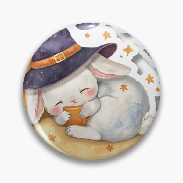 Item preview, Cozy Witch Bunny on Moon – Cute Halloween Kawaii Sticker designed and sold by Busybeesfinds.