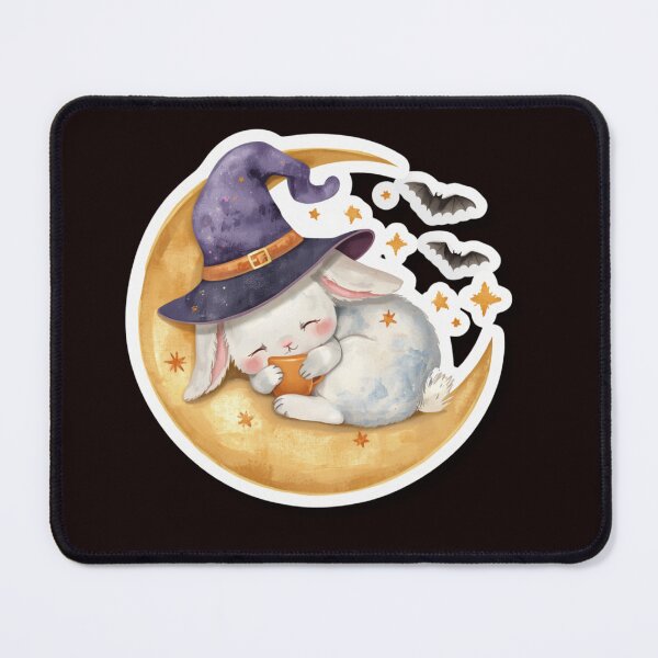 Item preview, Cozy Witch Bunny on Moon – Cute Halloween Kawaii Sticker designed and sold by Busybeesfinds.