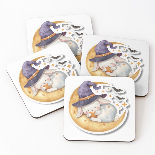 Item preview, Cozy Witch Bunny on Moon – Cute Halloween Kawaii Sticker designed and sold by Busybeesfinds.