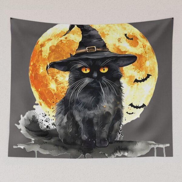 Item preview, black cat with moon halloween colorful halloween animal design designed and sold by SmashingDeals.
